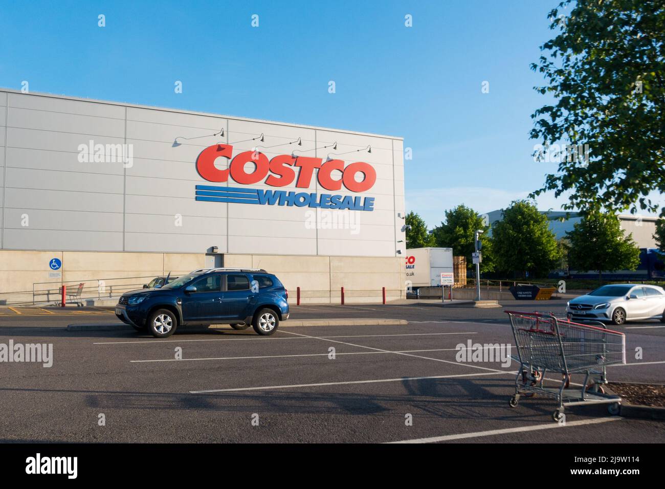 Costco UK warehouse store as viewed from parking area Stock Photo