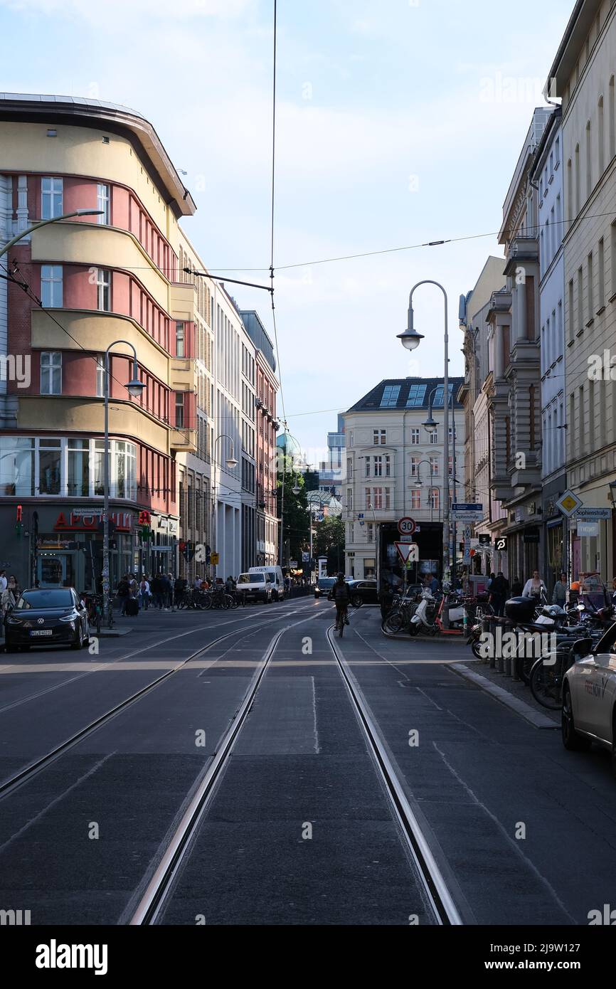 Berlin, Germany, May 23, 2022, view over Rosenthaler Strasse in direction Hackescher Markt Stock Photo