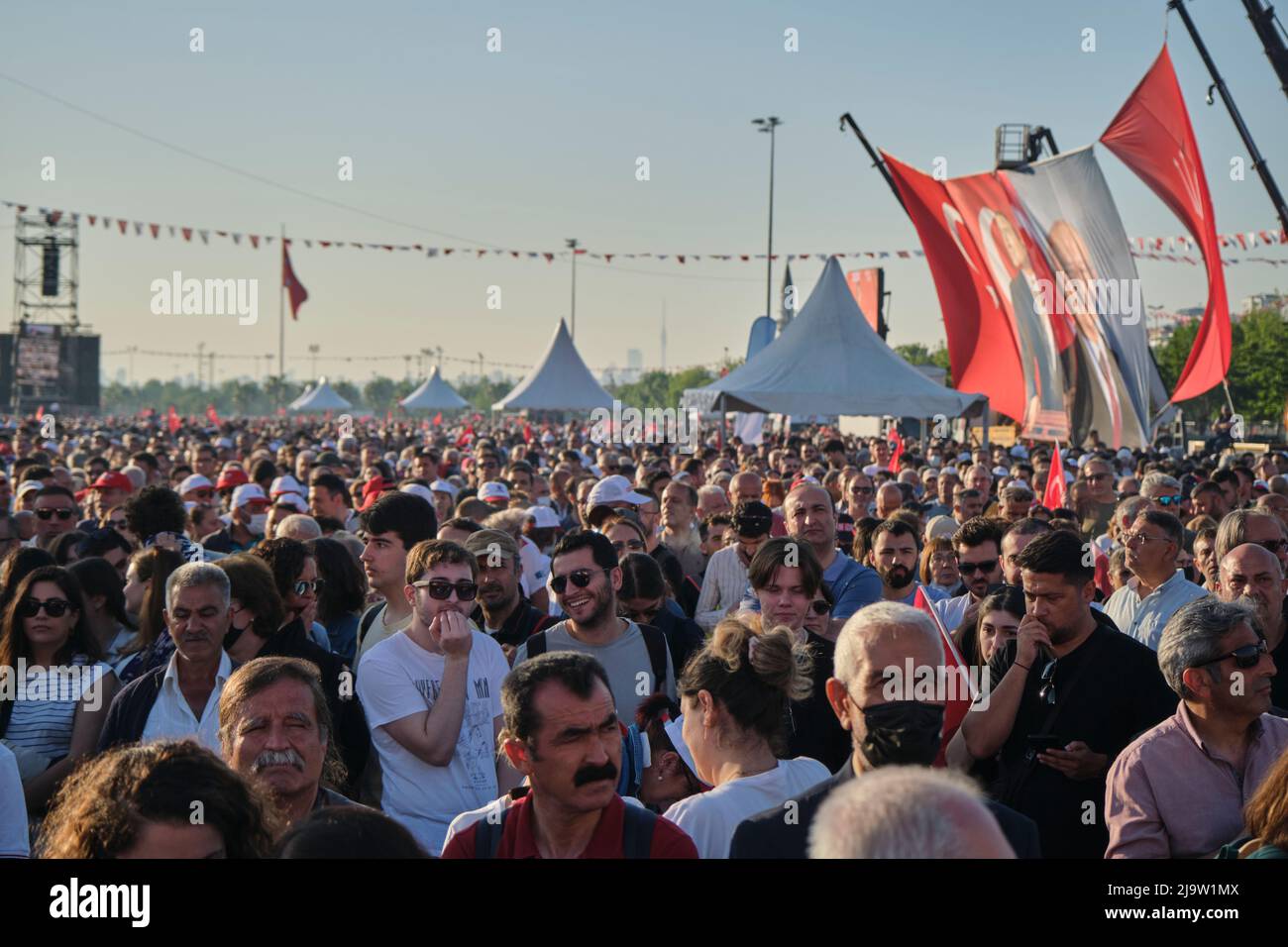 Istanbul, Turkey - 21 May 2022: A big crowd of Turkish people at the Voice of the Nation rally, supporting the CHP/The Republican People's Party Stock Photo