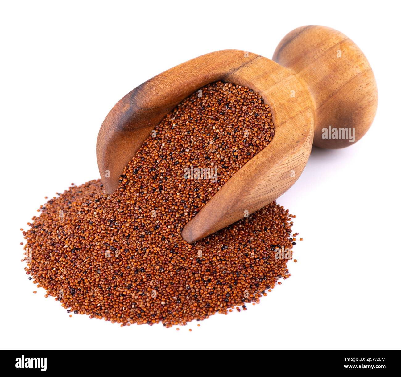Canihua grains isolated on white background. Pile of qaniwa in wooden scoop. Dry grains of chenopodium pallidicaule Stock Photo