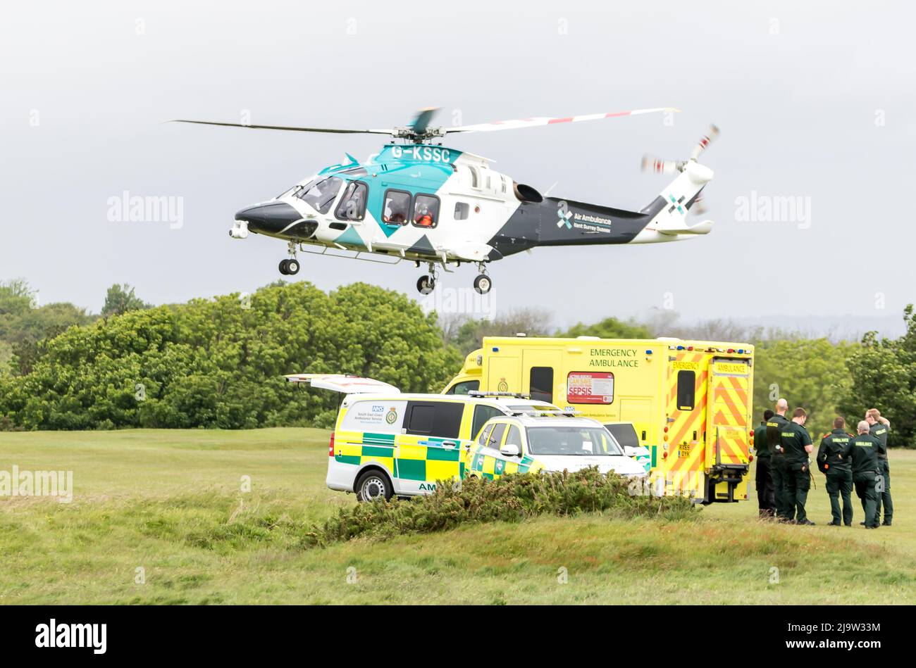 26 May 2022 Air ambulance attends medical emergency at golf course Stock Photo