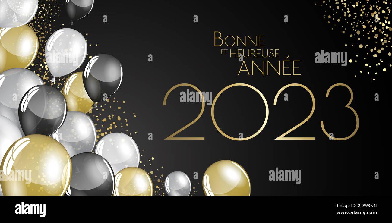 French Happy New year 2023 festive balloons greeting card Stock Photo