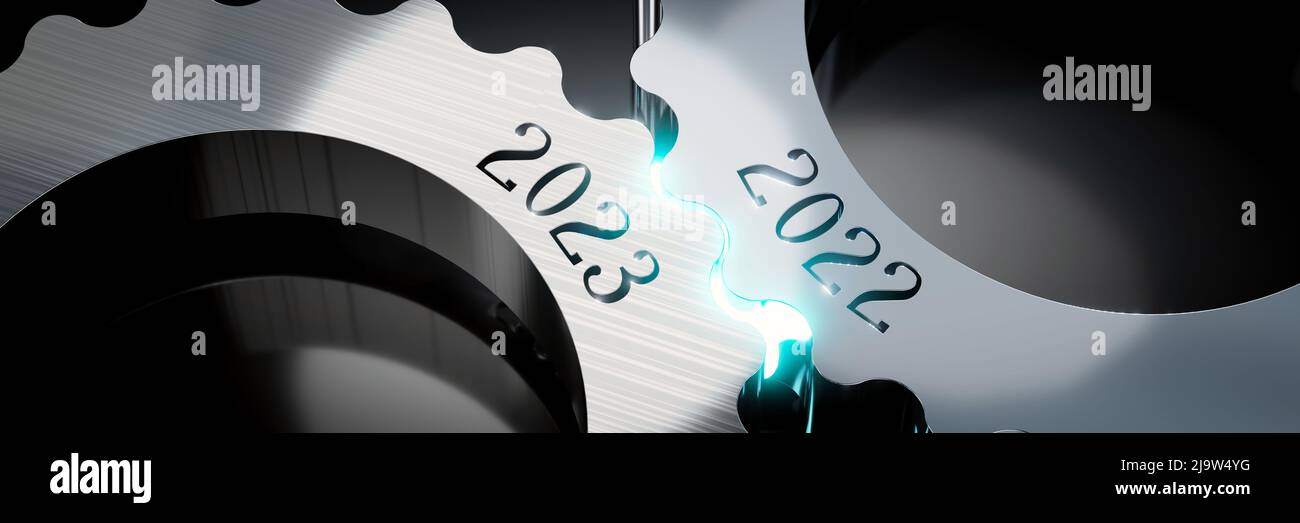 2022, 2023 gears concept 3D illustration Stock Photo Alamy