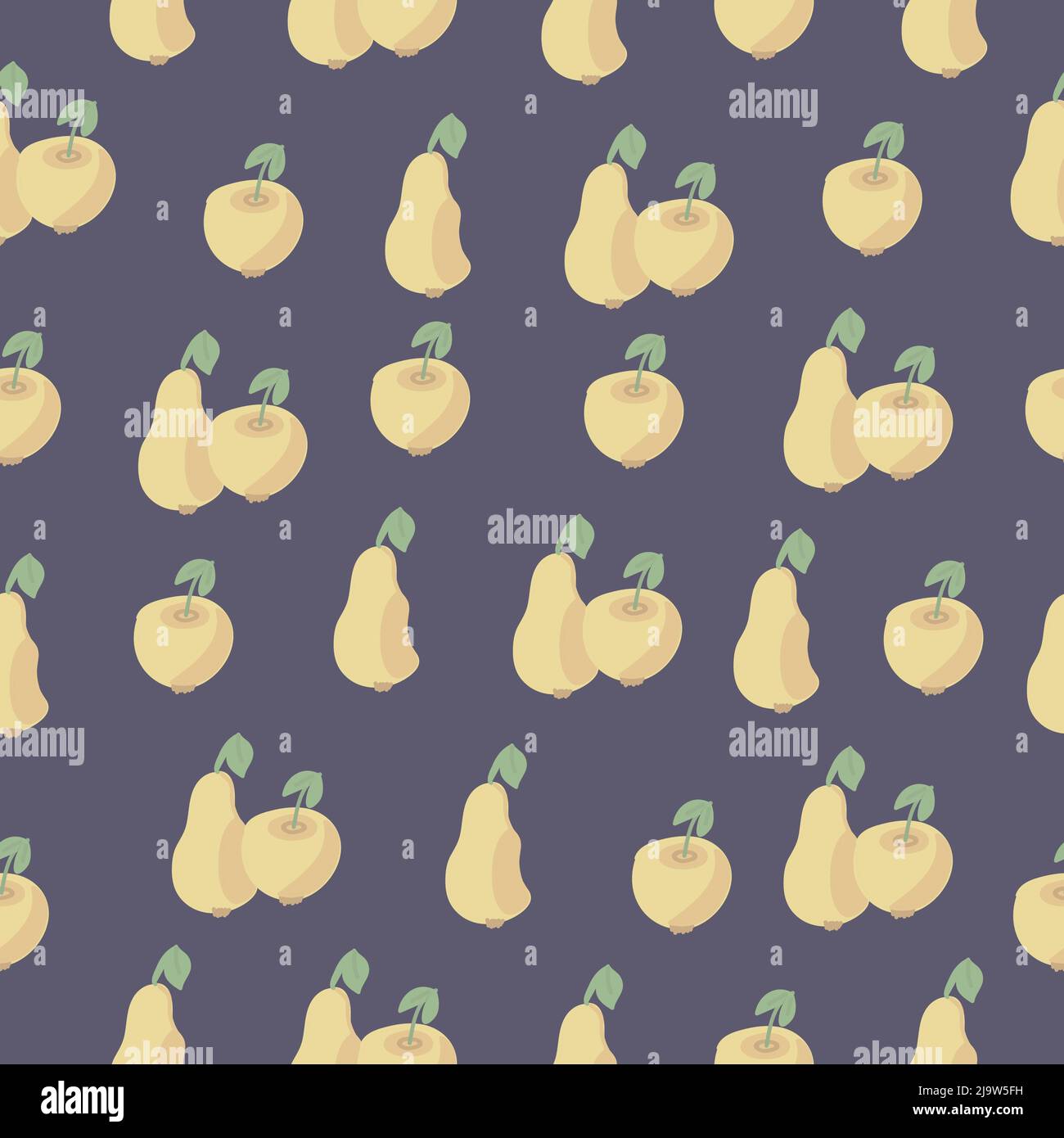 Pears and apples, seamless pattern on dark background Stock Vector