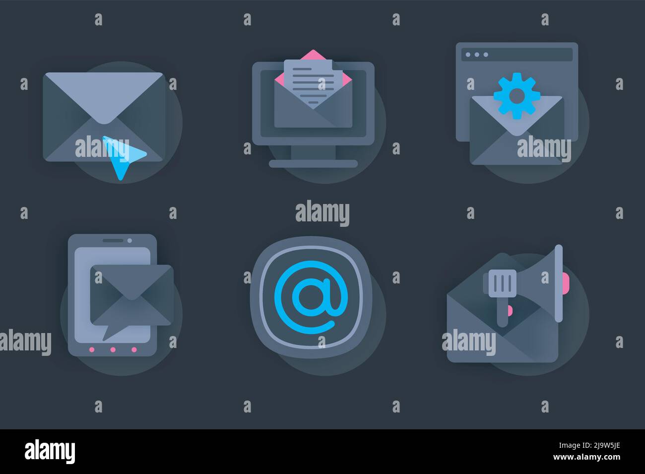 Email service web concept of 3d paper icons set. Pack flat pictograms of online correspondence, sending and writing letters, advertising mailing, mess Stock Vector