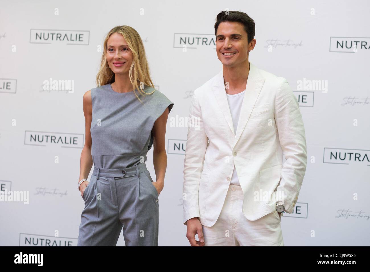 Madrid, Spain. 25th May, 2022. (L-R) Spanish model Vanesa Lorenzo and actor Alex Gonzalez present Naturalie at the Fortuny Home Club in Madrid. Credit: SOPA Images Limited/Alamy Live News Stock Photo