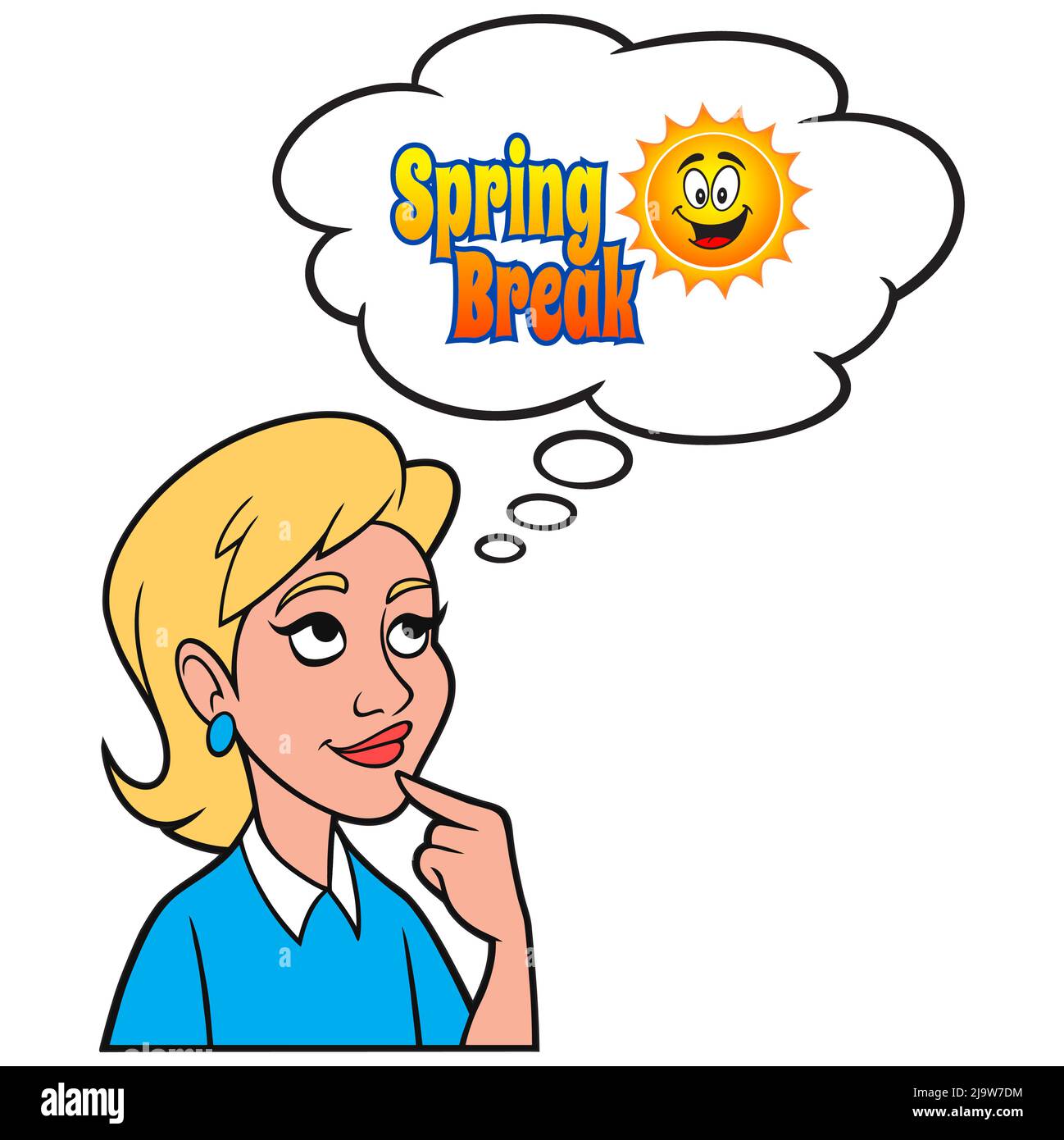 Girl thinking about Spring Break A cartoon illustration of a Girl