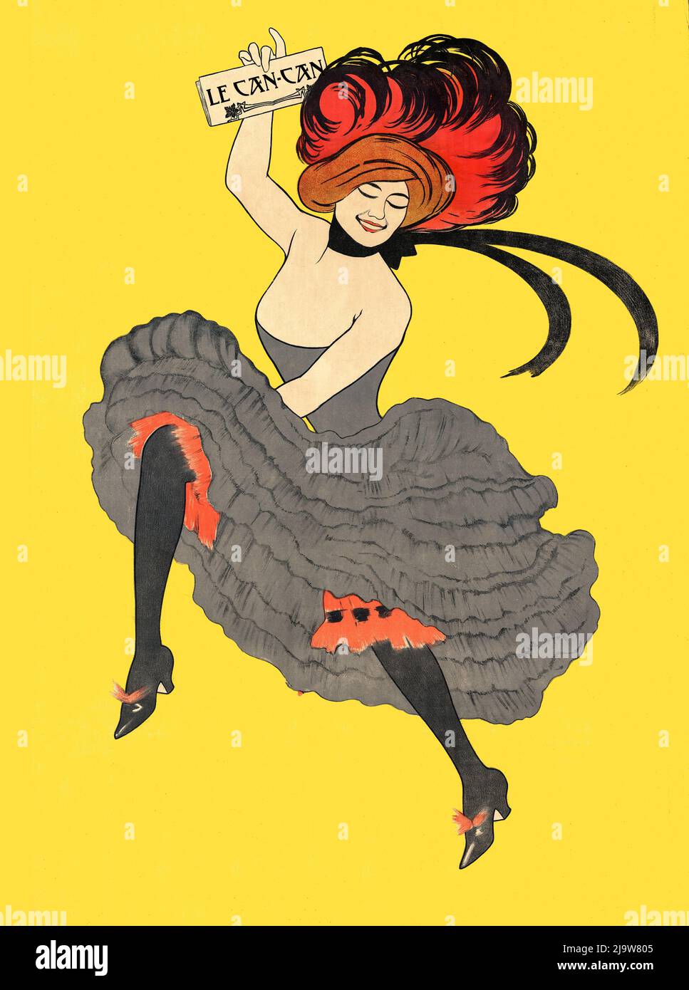 An illustration of a can-can dancer, possibly at  at the Folies-Bergère. The image by  Leonetto Cappiello, (1875-1942) is a detail from an 1899 poster for 'Le Frou Frou', a French newspaper. Stock Photo