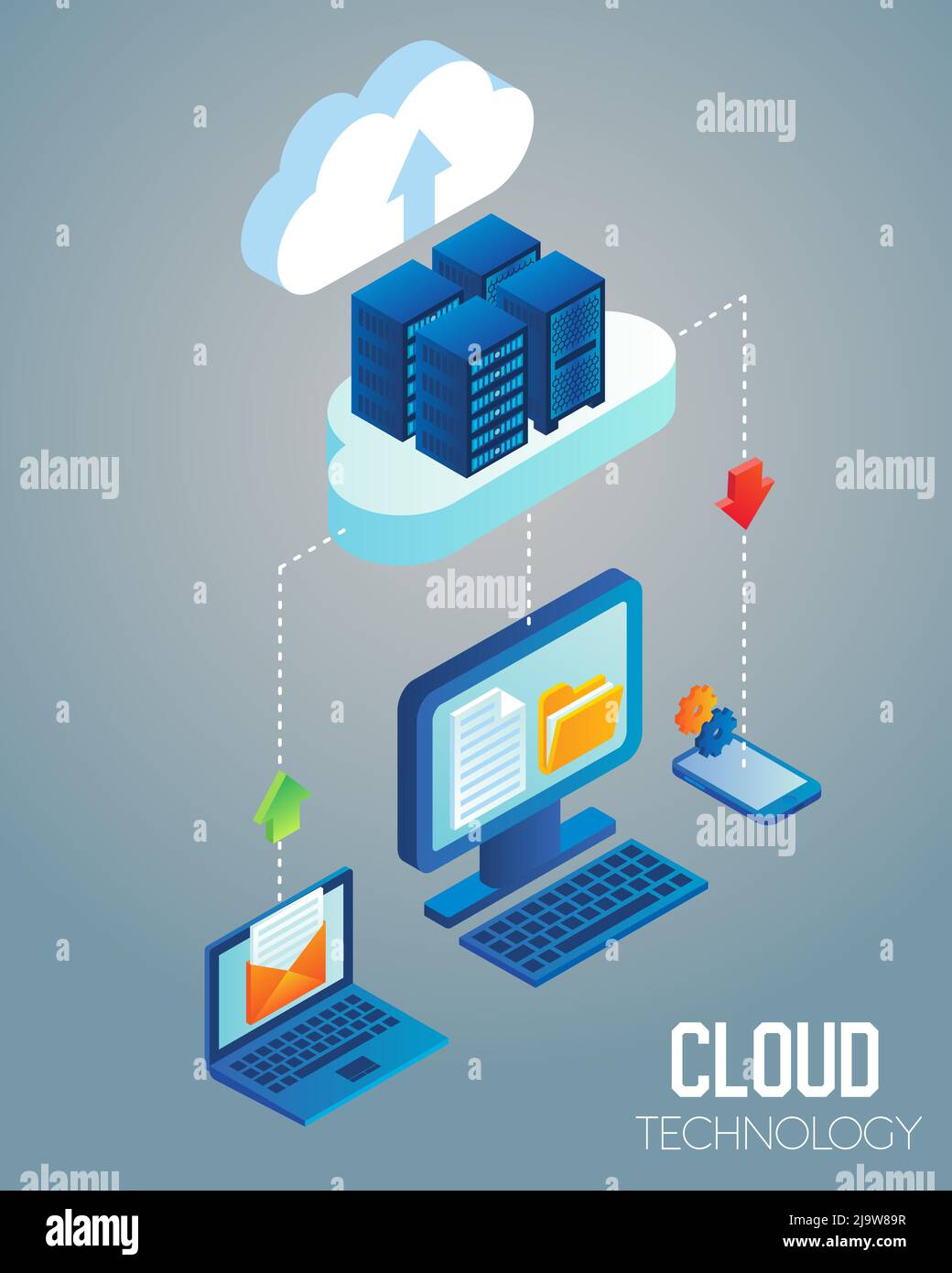 Cloud technology vector isometric illustration Stock Vector