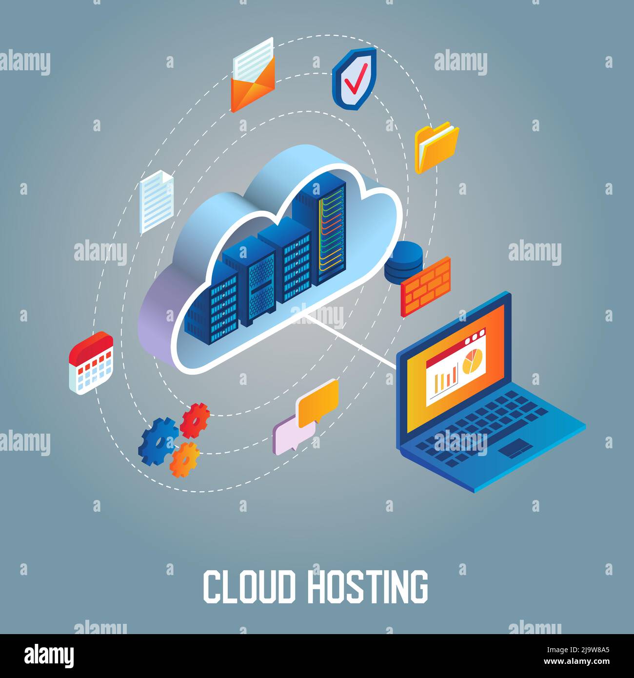 Cloud hosting vector isometric illustration Stock Vector