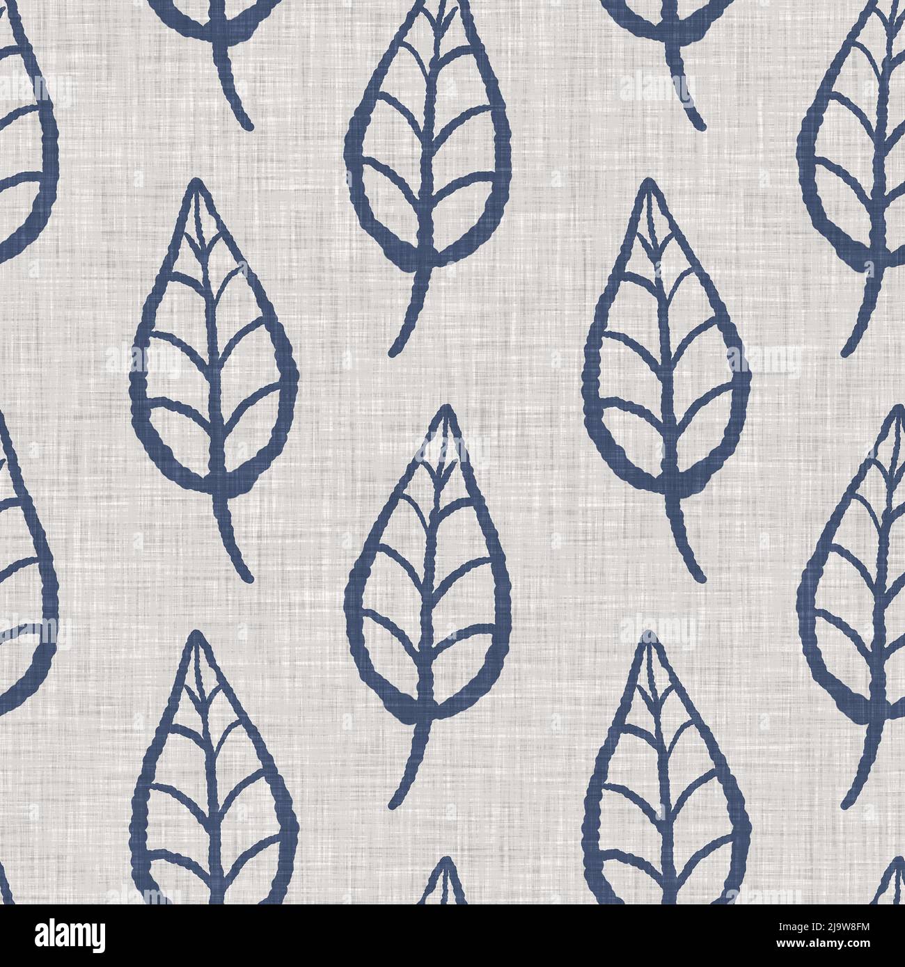 French blue botanical leaf linen seamless pattern with 2 tone country ...