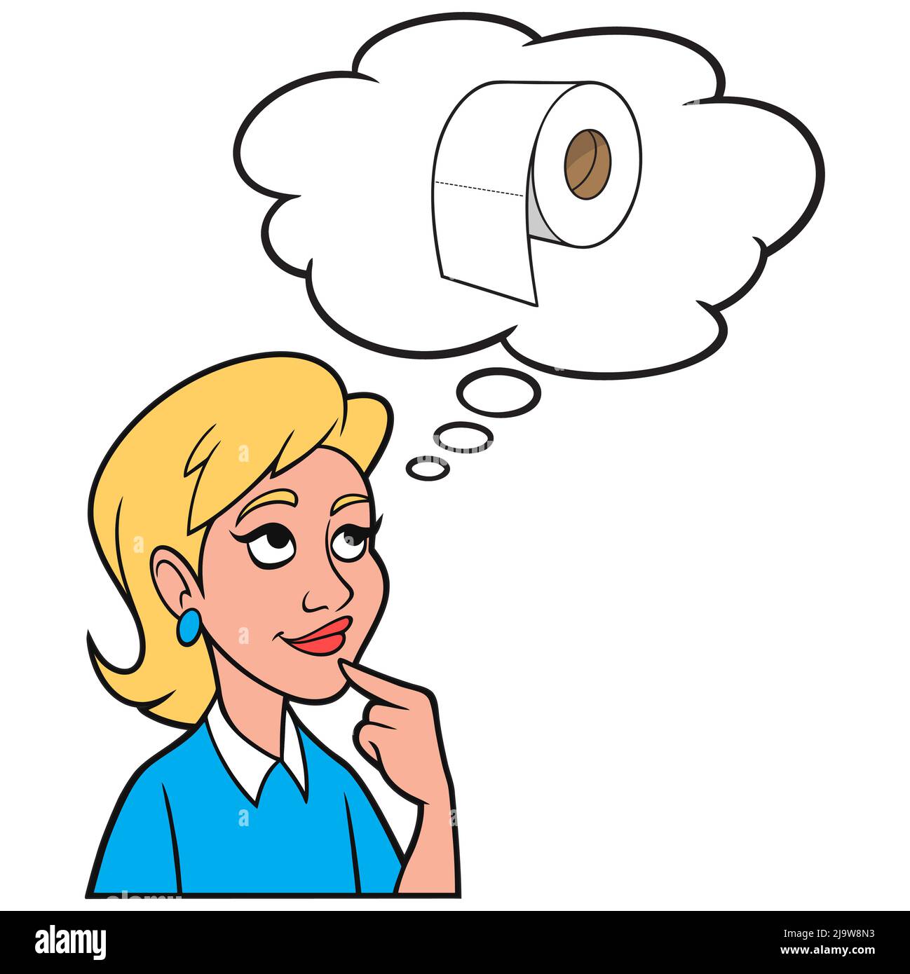 Girl thinking about Toilet Paper A cartoon illustration of a Girl thinking about Toilet Paper
