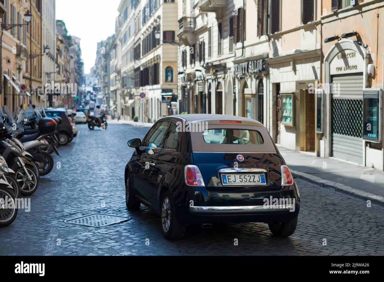 New model of Fiat 500 on the street of Rome. Stock Photo