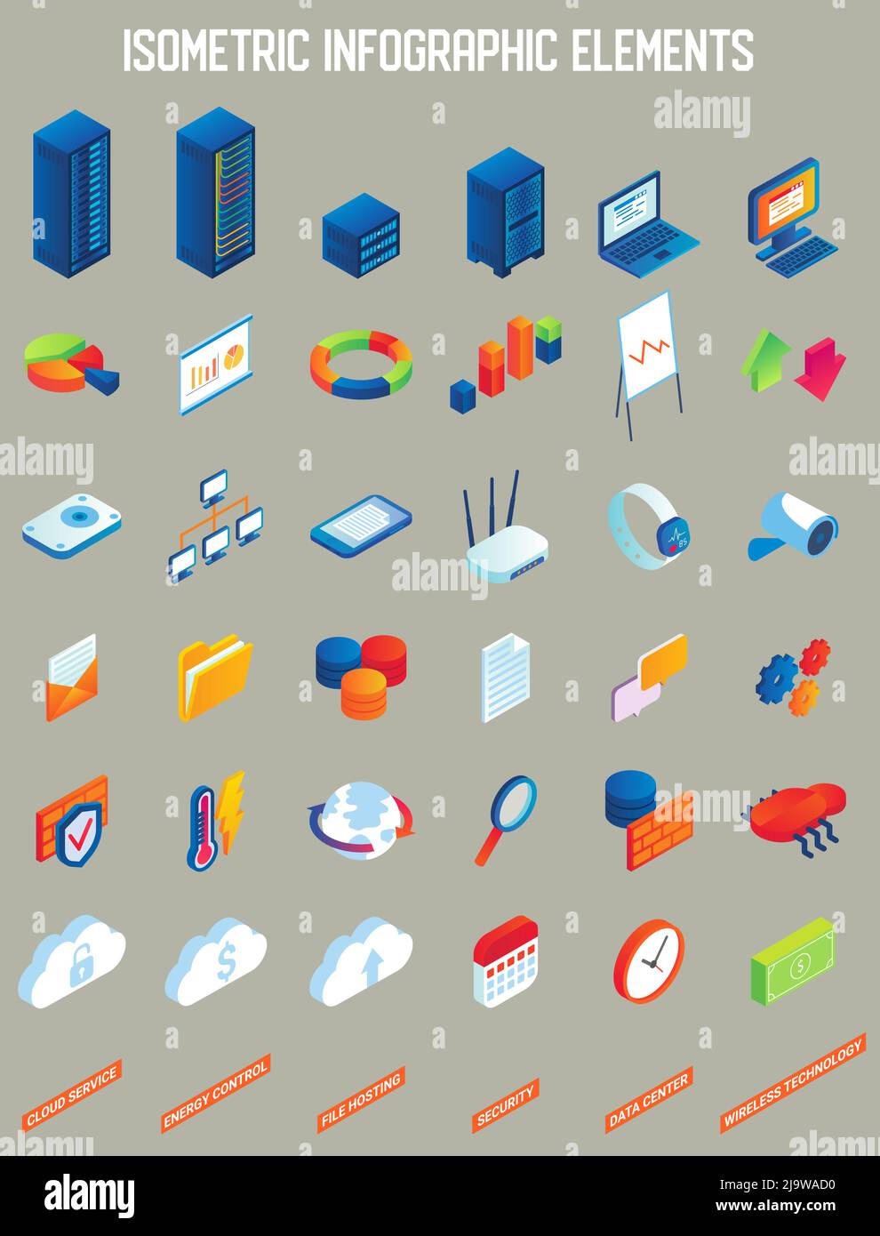 Data center vector isometric infographic elements Stock Vector