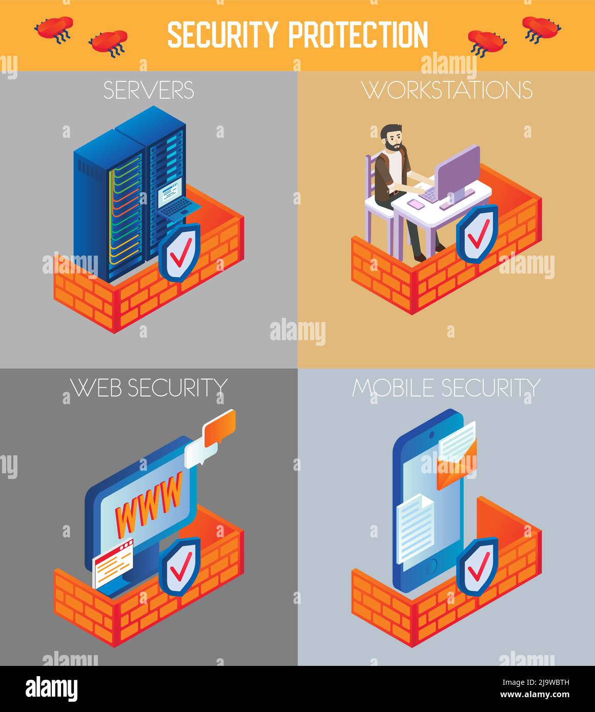 Vector isometric security protection icon set Stock Vector