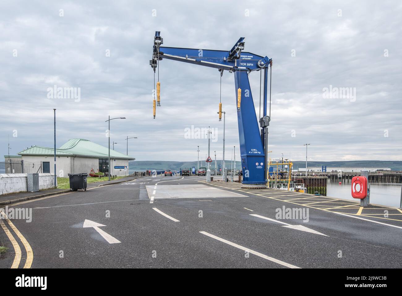 30t boat crane and secure storage at Stranraer harbour and marina, Dumfries & Galloway,South-West scotland Stock Photo