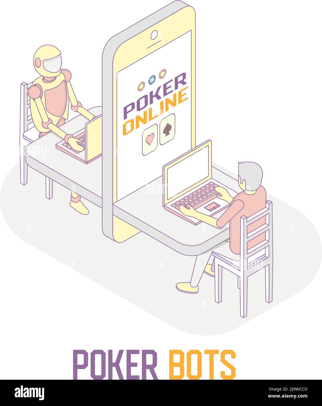 Poker bots concept vector isometric illustration Stock Vector