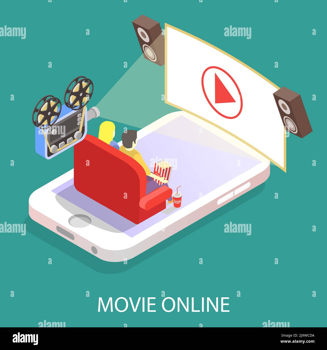 Movie online vector flat isometric illustration Stock Vector