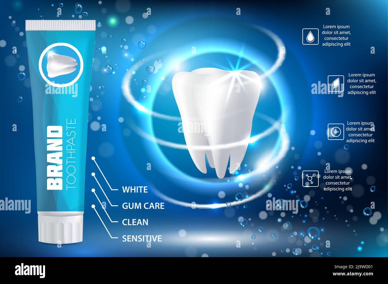 Whitening toothpaste ad vector realistic illustration Stock Vector