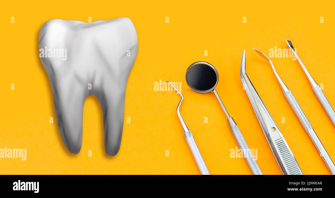 dental instrument and artificial tooth Stock Photo Alamy
