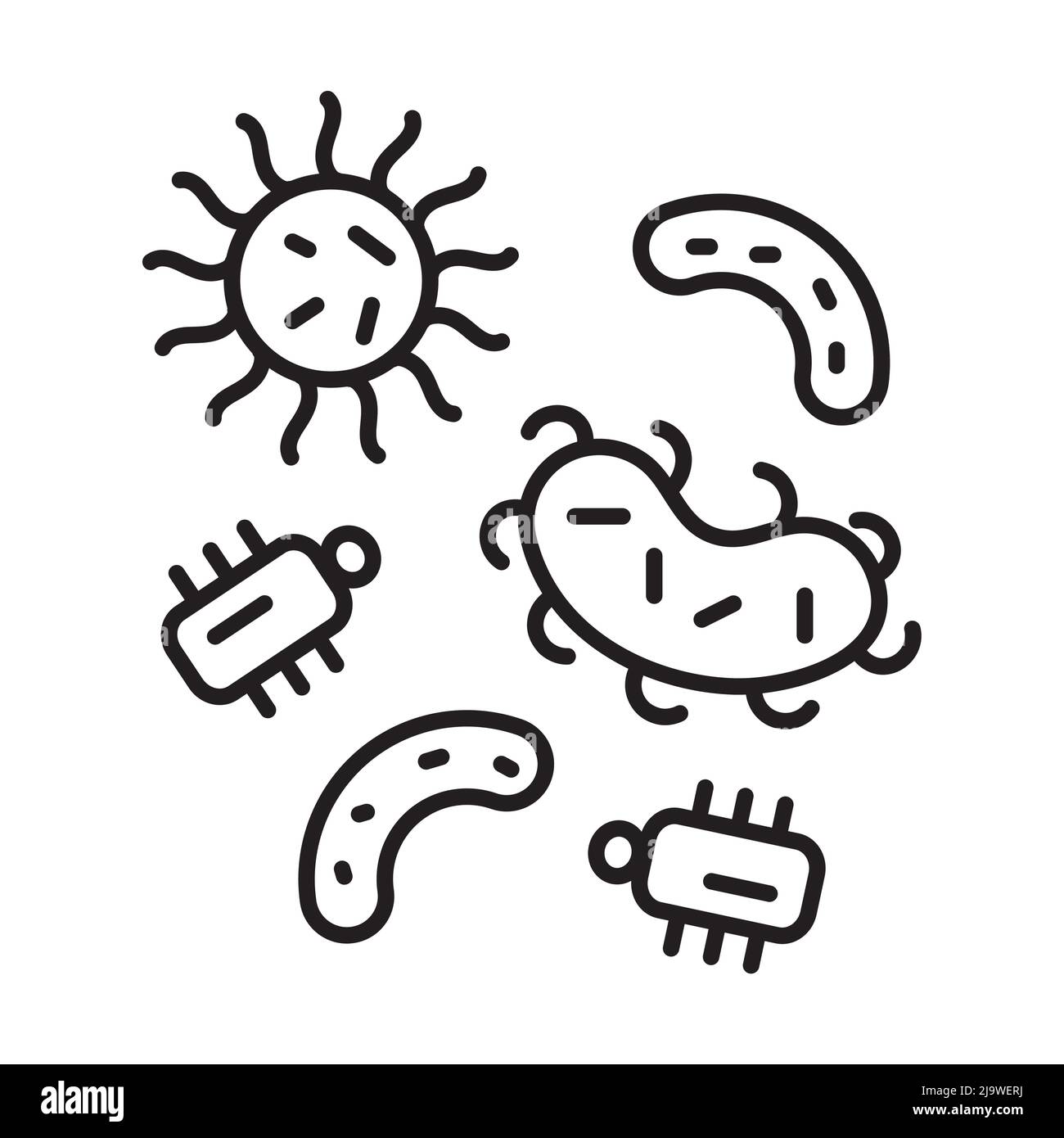 Bacteria, virus icon in line, outline style. Viral infection, amoeba, infusoria simple sign for app, web. Stock Vector