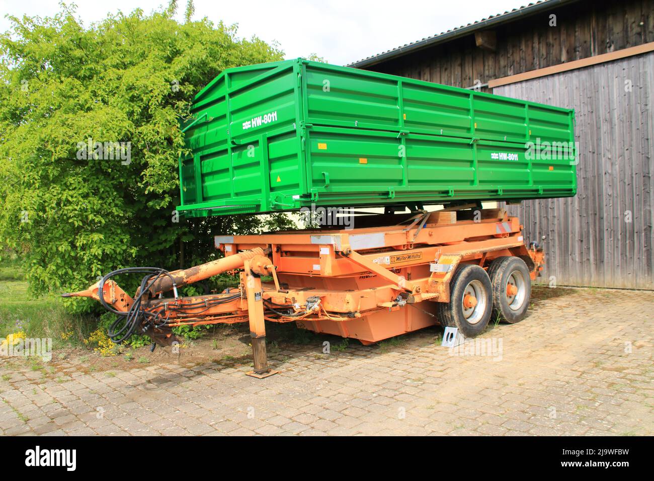 Structure for a trailer was placed on a container trailer for transport Stock Photo