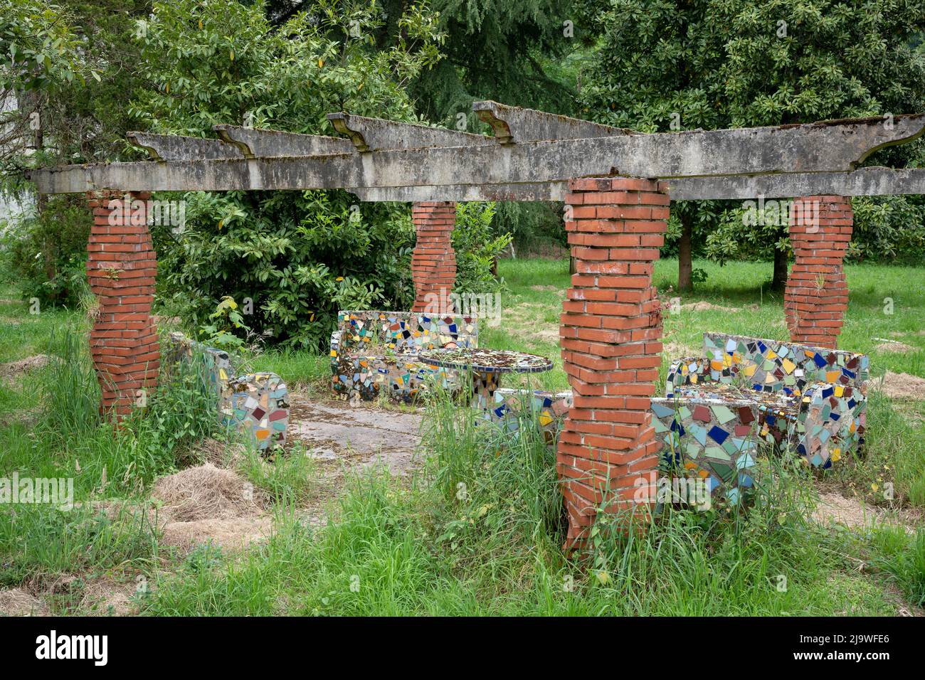 An overgrown garden belonging to an abandoned house, on 14th May 2022, in Congas de Onis, Picos Mountains, Asturias, Spain. Stock Photo