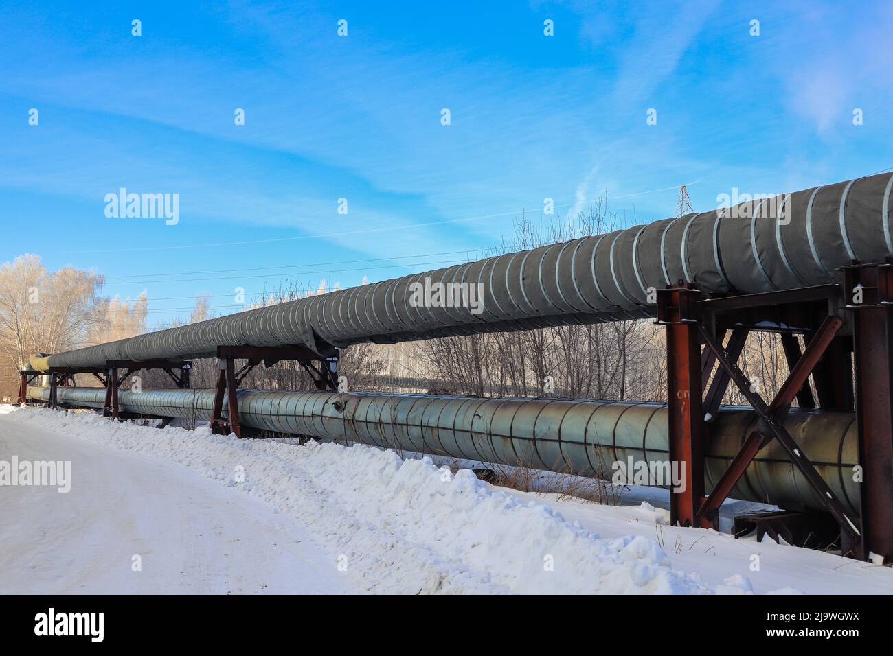 Old heating pipes in cold winter closeup Stock Photo Alamy