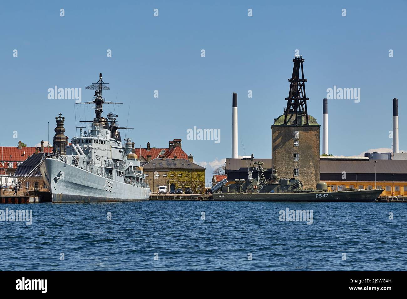 Copenhagen docks with warships HDMS Peder Skram Stock Photo