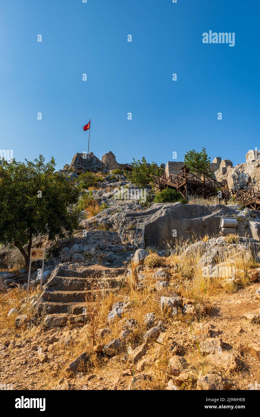 Simena (Kalekoy) ancient ruin castle view near popular Kekova islands ...