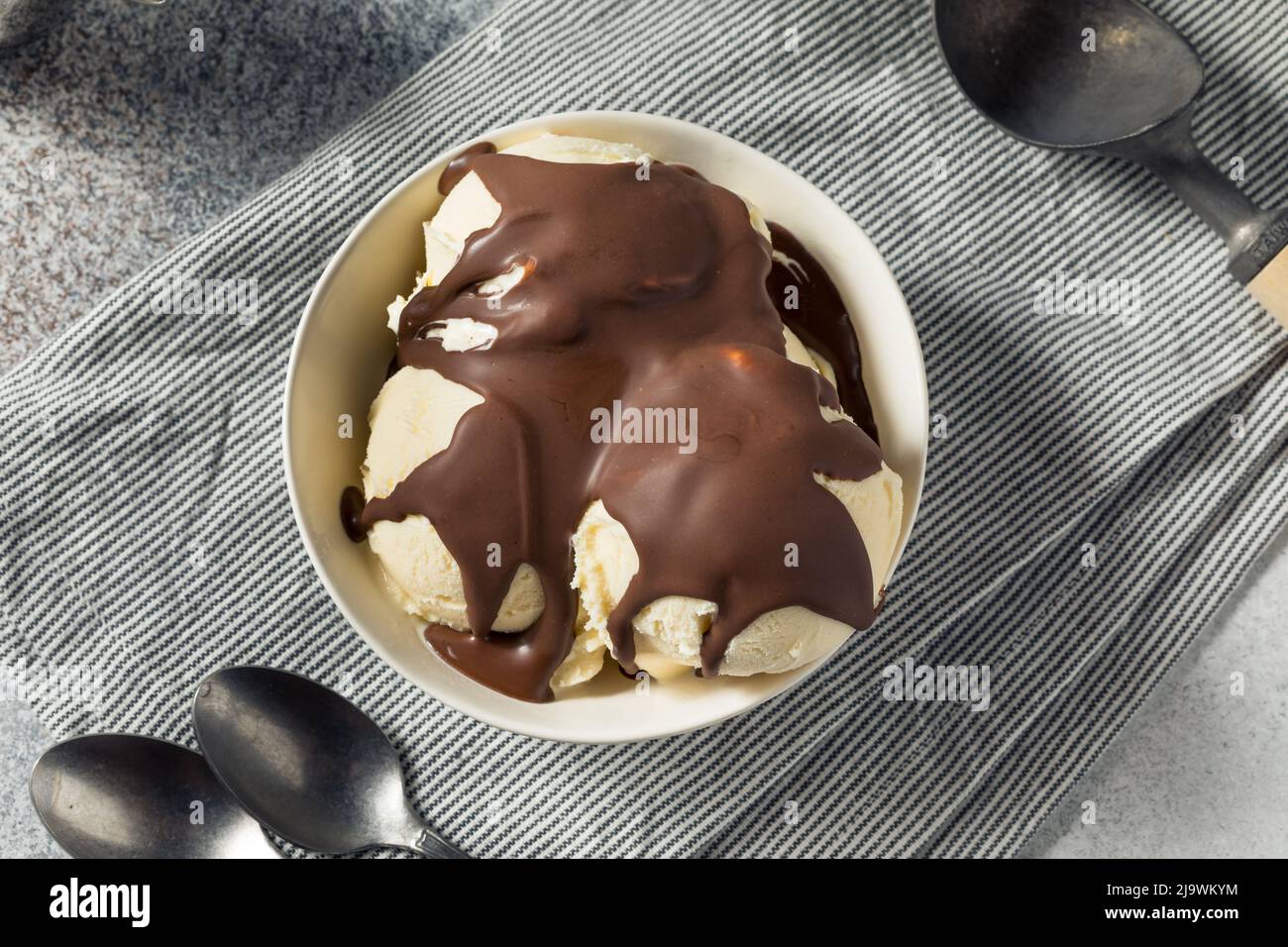 Sweet Hard Chocolate Shell Ice Cream Sundae in a Bowl Stock Photo Alamy