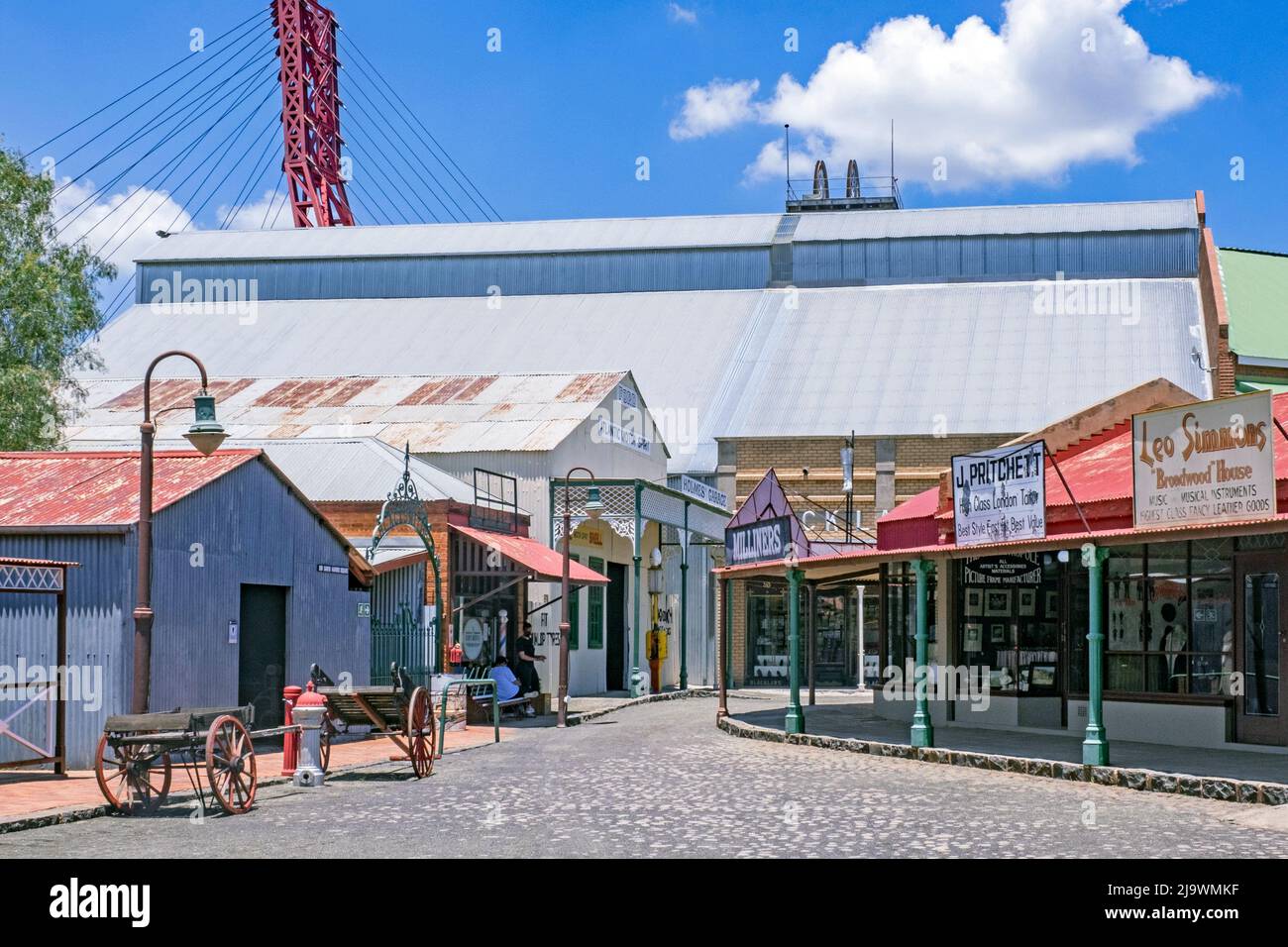 Street scene with old shops at the Big Hole and Open Mine Museum in Kimberley, Frances Baard, Northern Cape province, South Africa Stock Photo