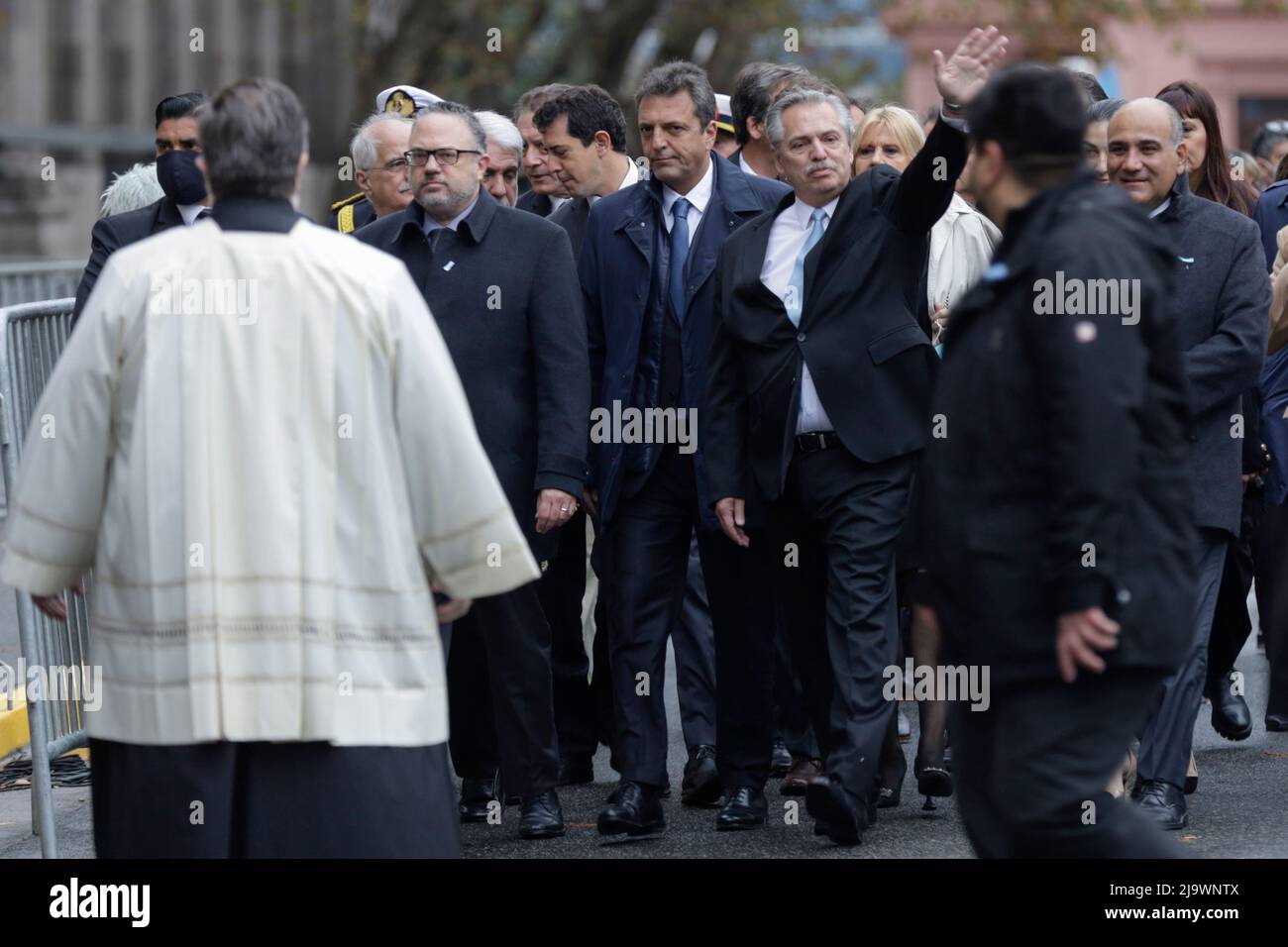 Buenos Aires, Argentina, 25th May 2022. The 212th anniversary of the May Revolution was celebrated. The President of the Nation Alberto Fernández greeted upon arrival at the Tedeum. (Credit: Esteban Osorio/Alamy Live News) Stock Photo