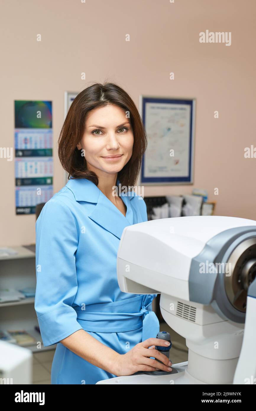 ophthalmologist medical patient. Eye clinic treatment. Hospital optics