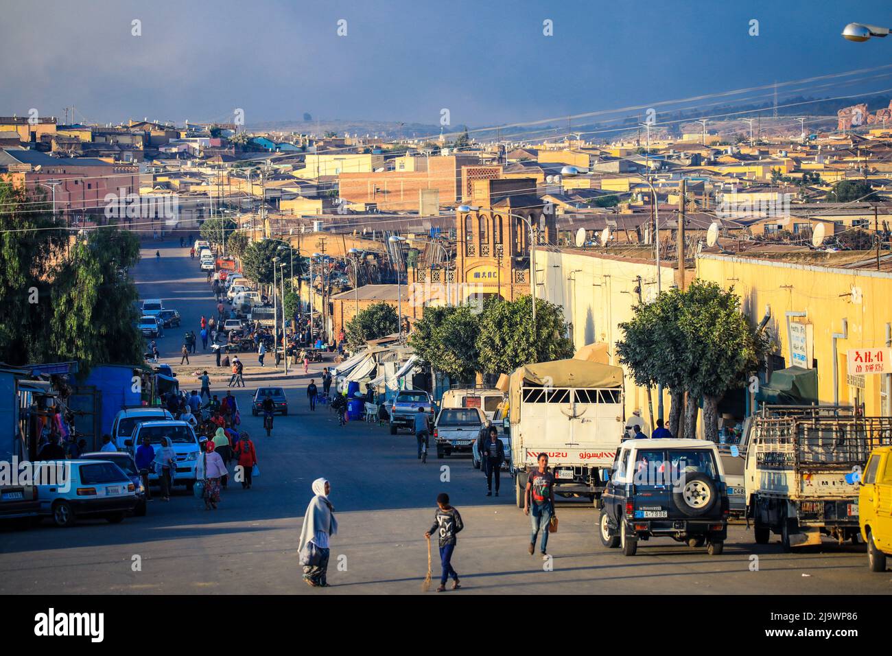 Sunset View to the  Local People near Medebar Market in the Asmara City Center Stock Photo