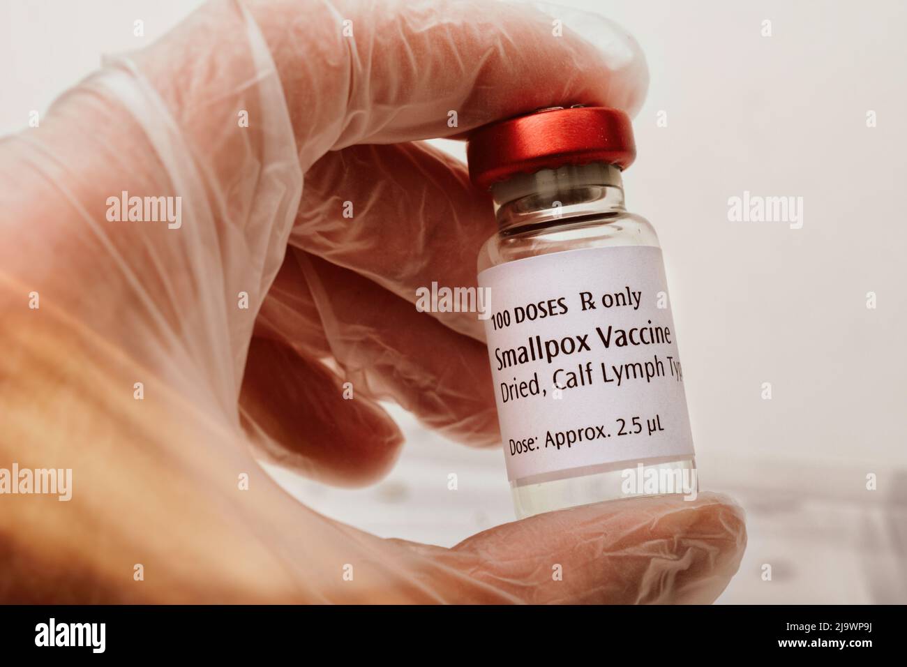 Bottle of Smallpox vaccine to protect against monkeypox (artistic rendering) Stock Photo
