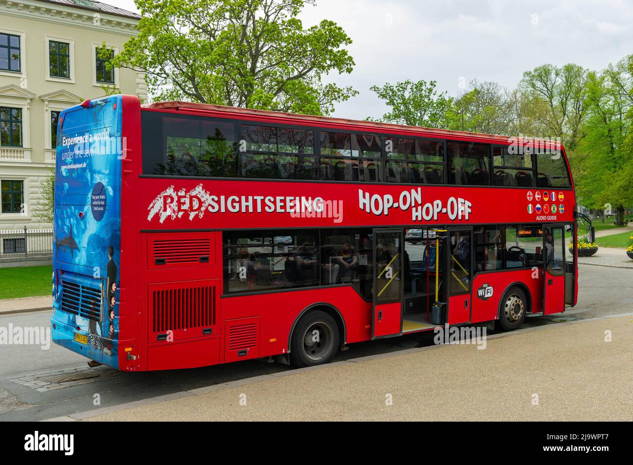 Reklame At passe der Hop-On, Hop-Off tourist bus in Copenhagen, Denmark Stock Photo - Alamy
