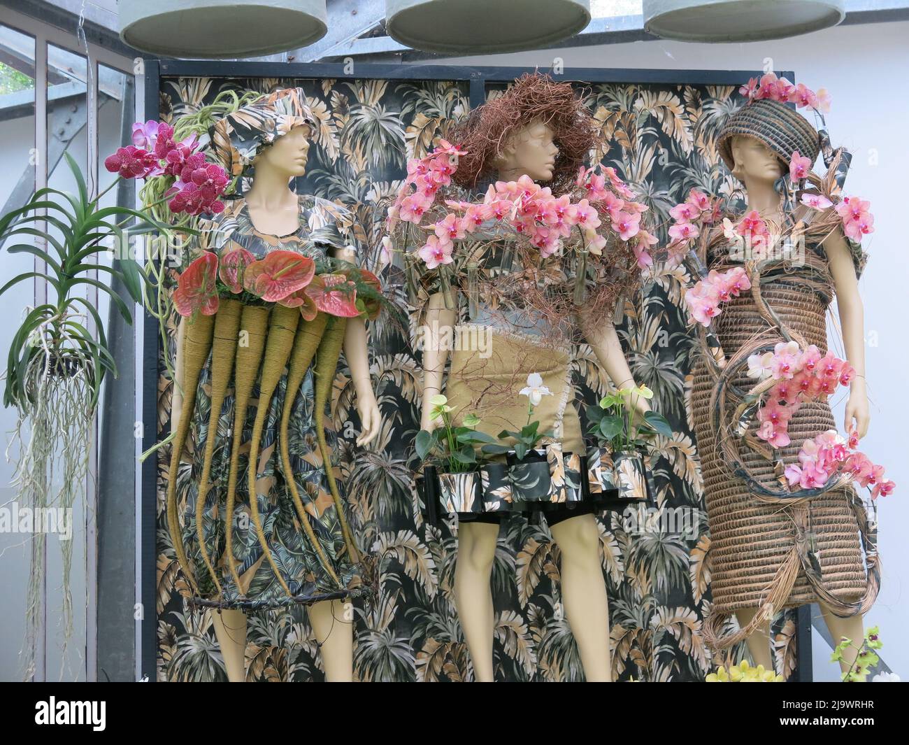 Artistry, creativity & floristry in this display that uses female mannequins to display a stunning array of orchids; Beatrix Pavilion, Keukenhof 2022. Stock Photo