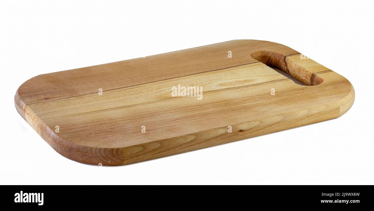 Wooden cutting board isolated on white background. Stock Photo