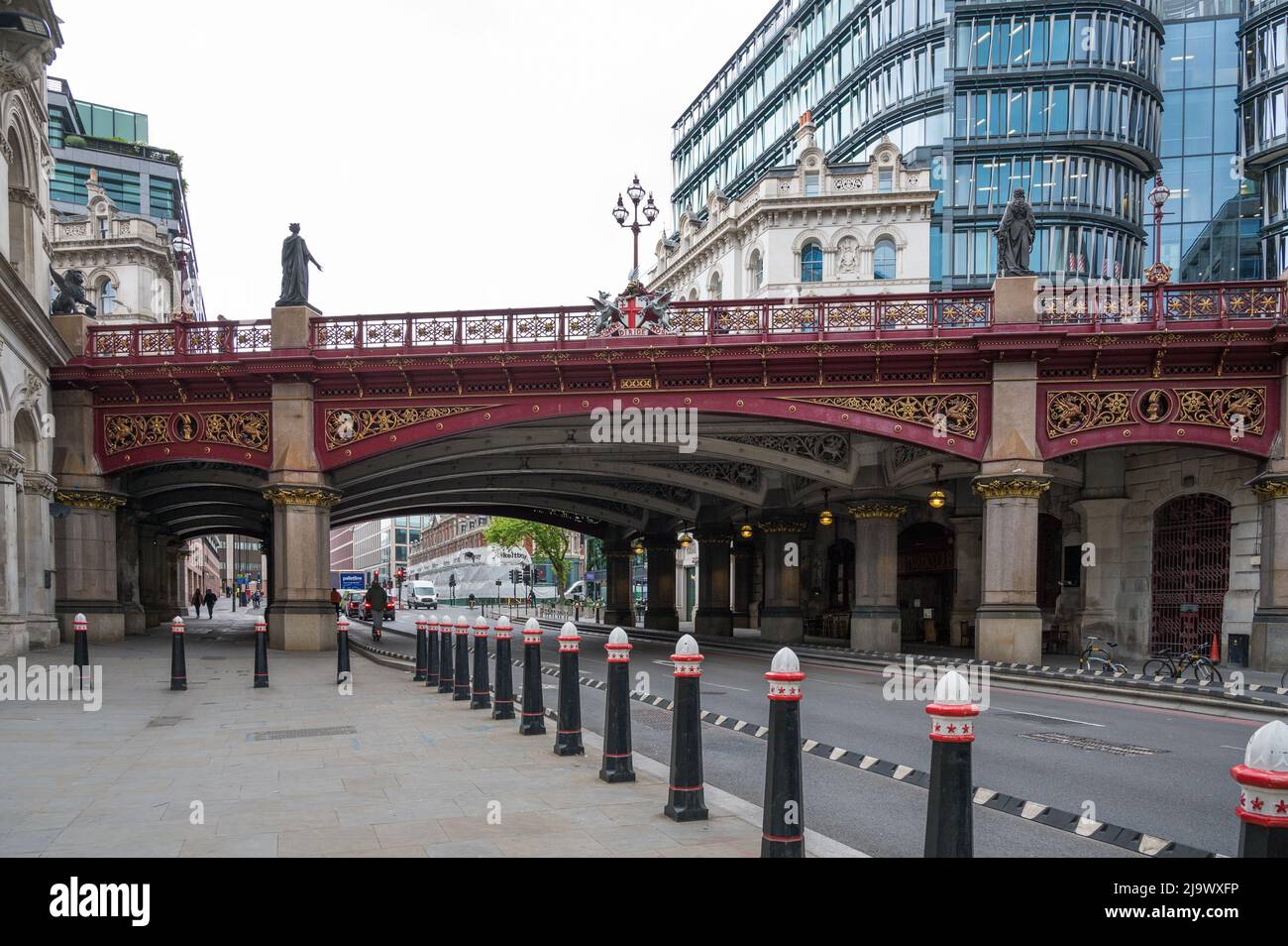 Holborn Viaduct, an ornate cast iron road bridge crossing Farringdon