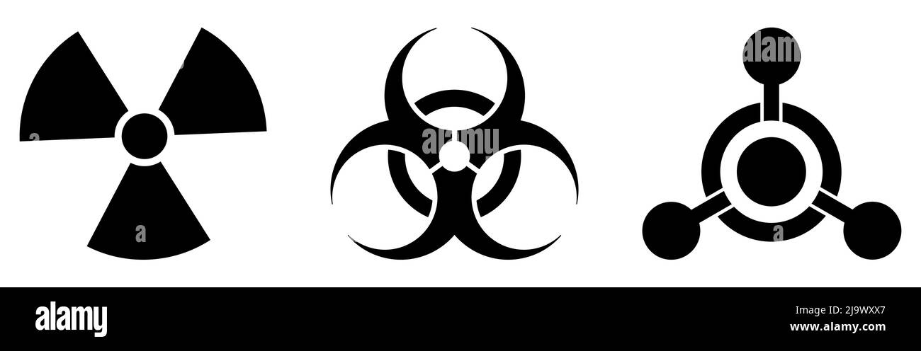 Set of radiation, biological and chemical hazard icon. Vector illustration isolated on white background Stock Vector