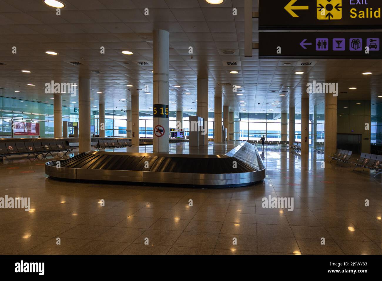 Empty luggage belt at the airport. Scanner for baggage inspection. Stock Photo