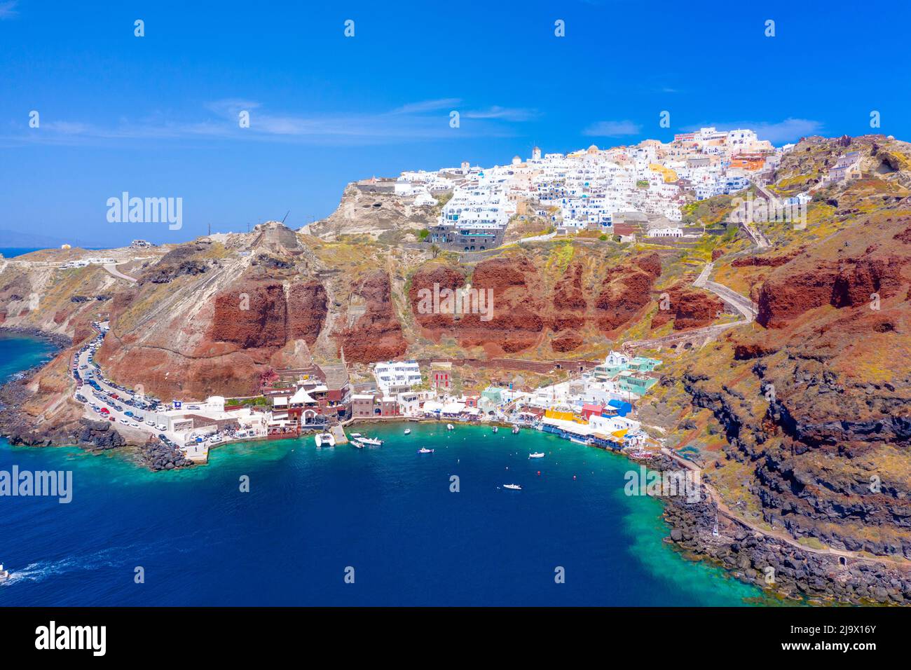 The old harbor of Ammoudi under the famous village of Oia at Santorini, Greece. Stock Photo