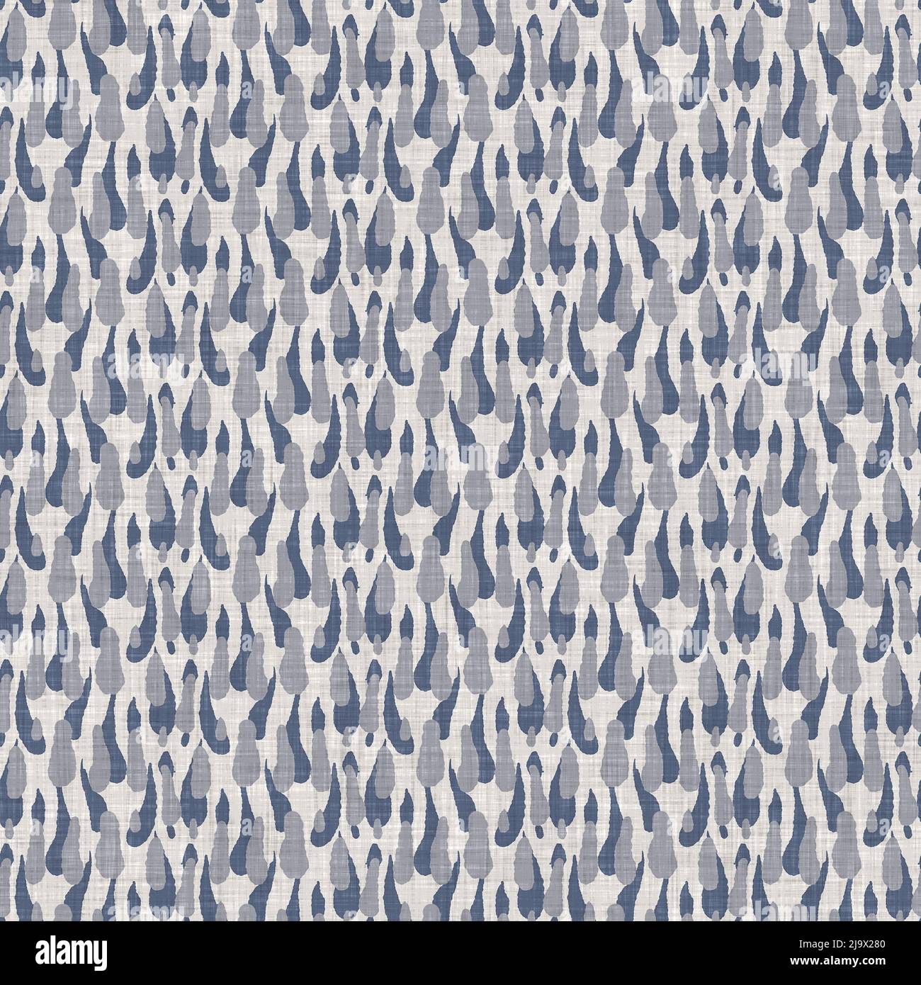 French blue doodle motif linen seamless pattern. Tonal country cottage ...