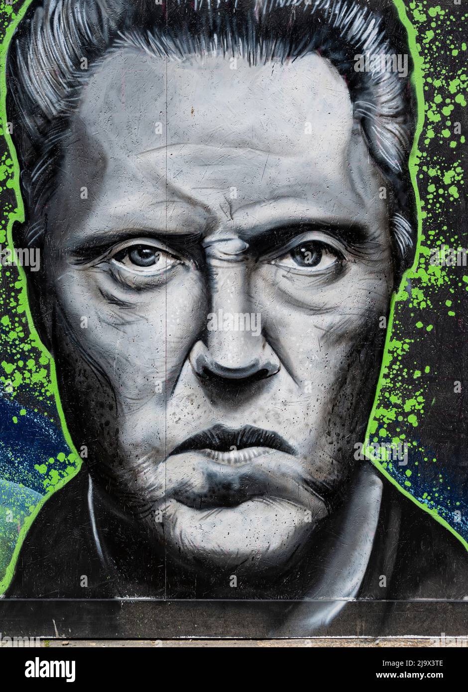 Graffiti portrait of Cristopher Walken in a Brighton back street Stock Photo