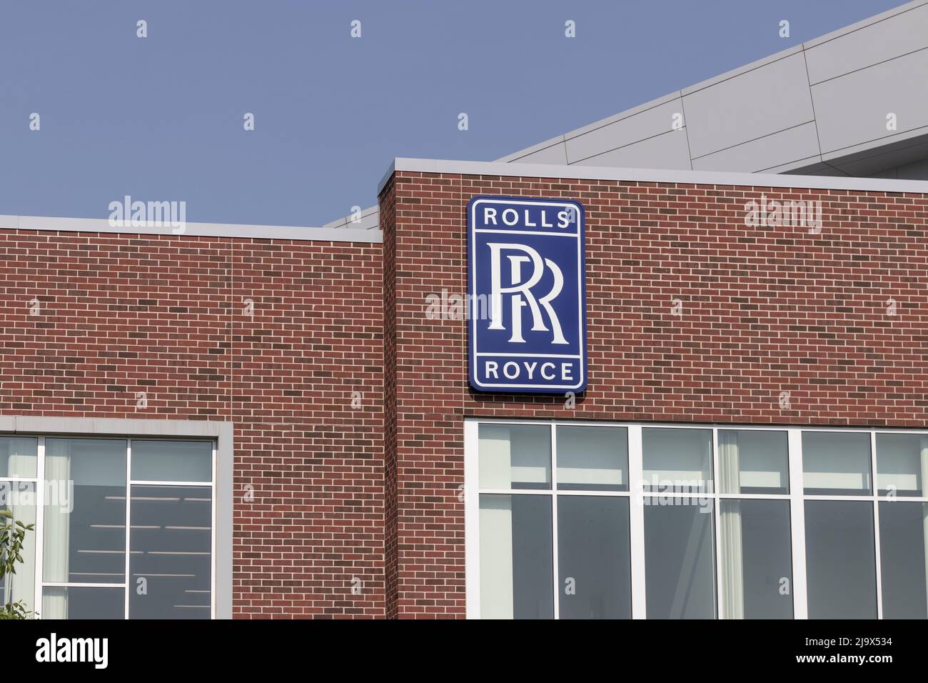 West Lafayette - Circa May 2022: Rolls Royce Purdue Technology Center Aerospace building. Rolls Royce conducts testing and R/D in the aerospace indust Stock Photo