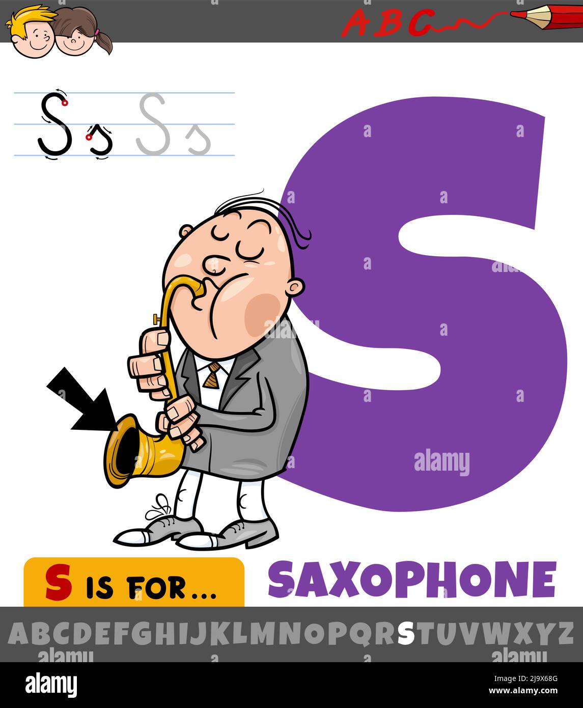 Educational cartoon illustration of letter S from alphabet with