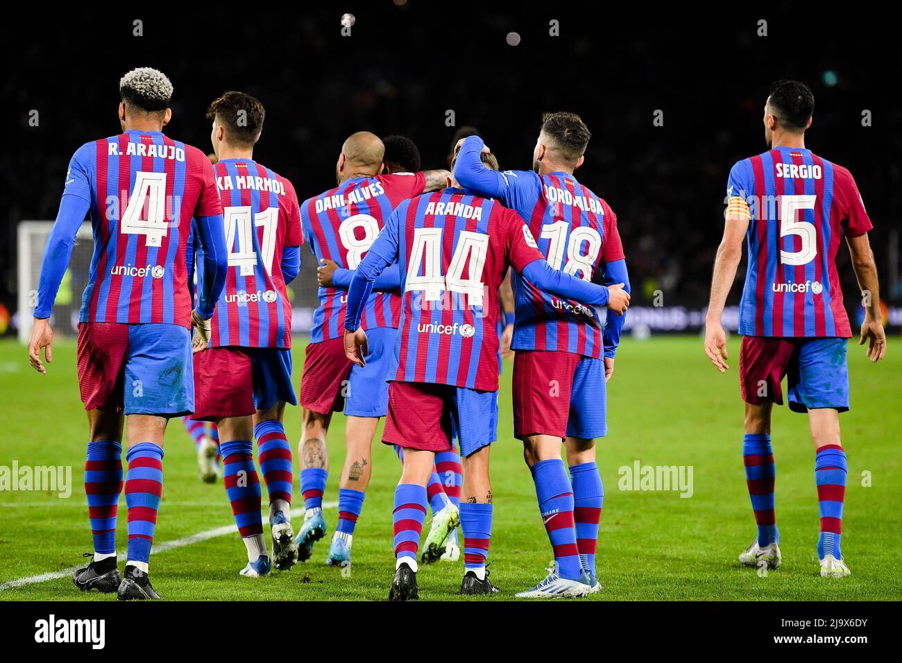 SYDNEY AUSTRALIA MAY 25 Barcelona celebrate a goal during the International football match between FC Barcelona and A Leagues All Stars on May 25 2022 at Stadium Australia in Sydney Australia. Credit