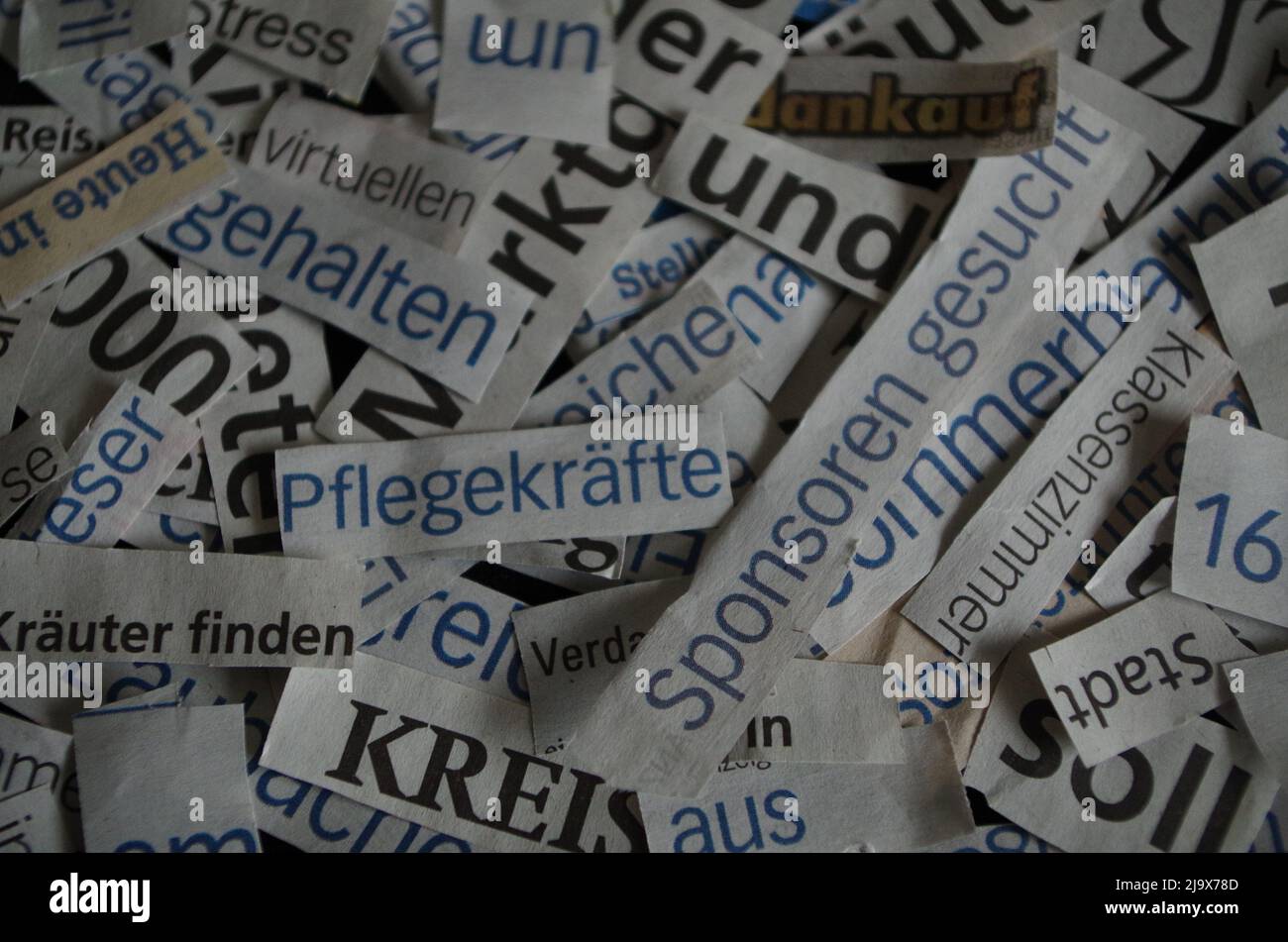 Letters and Words out from a cutted Newspaper. Stock Photo