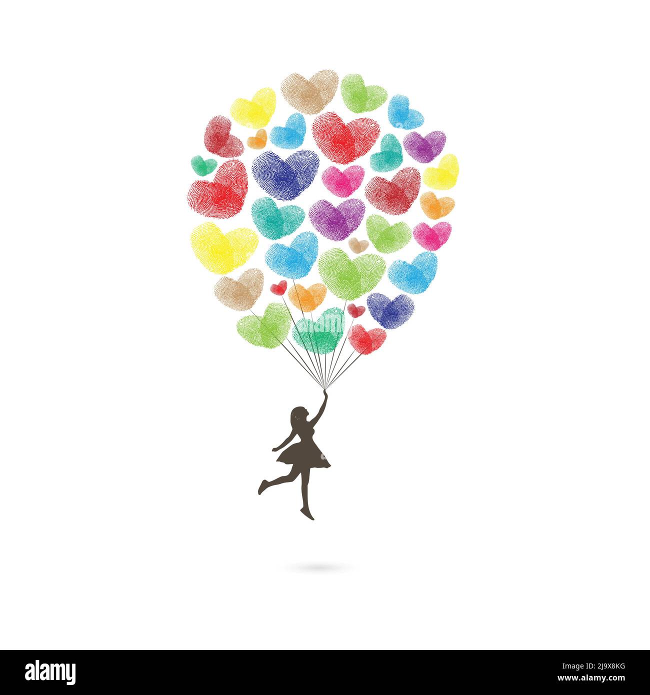 Color air balloon girl finger print Stock Vector